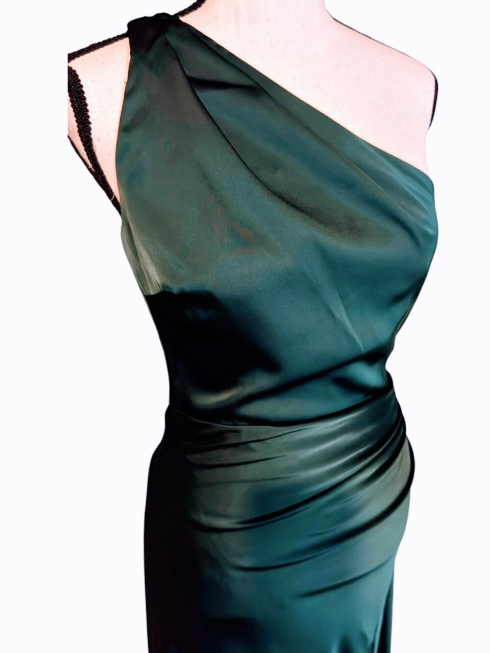Lulus Emerald Signature Elegance Satin One-Shoulder Maxi Dress Formal Small NWT - Picture 7 of 9